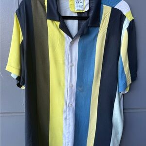 Zara Men's Bold Striped Shirt - Yellow, Blue, Black
